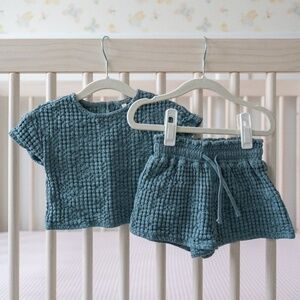Rylee and Cru Girls Waffle Set in Ocean - Size 12-18 months